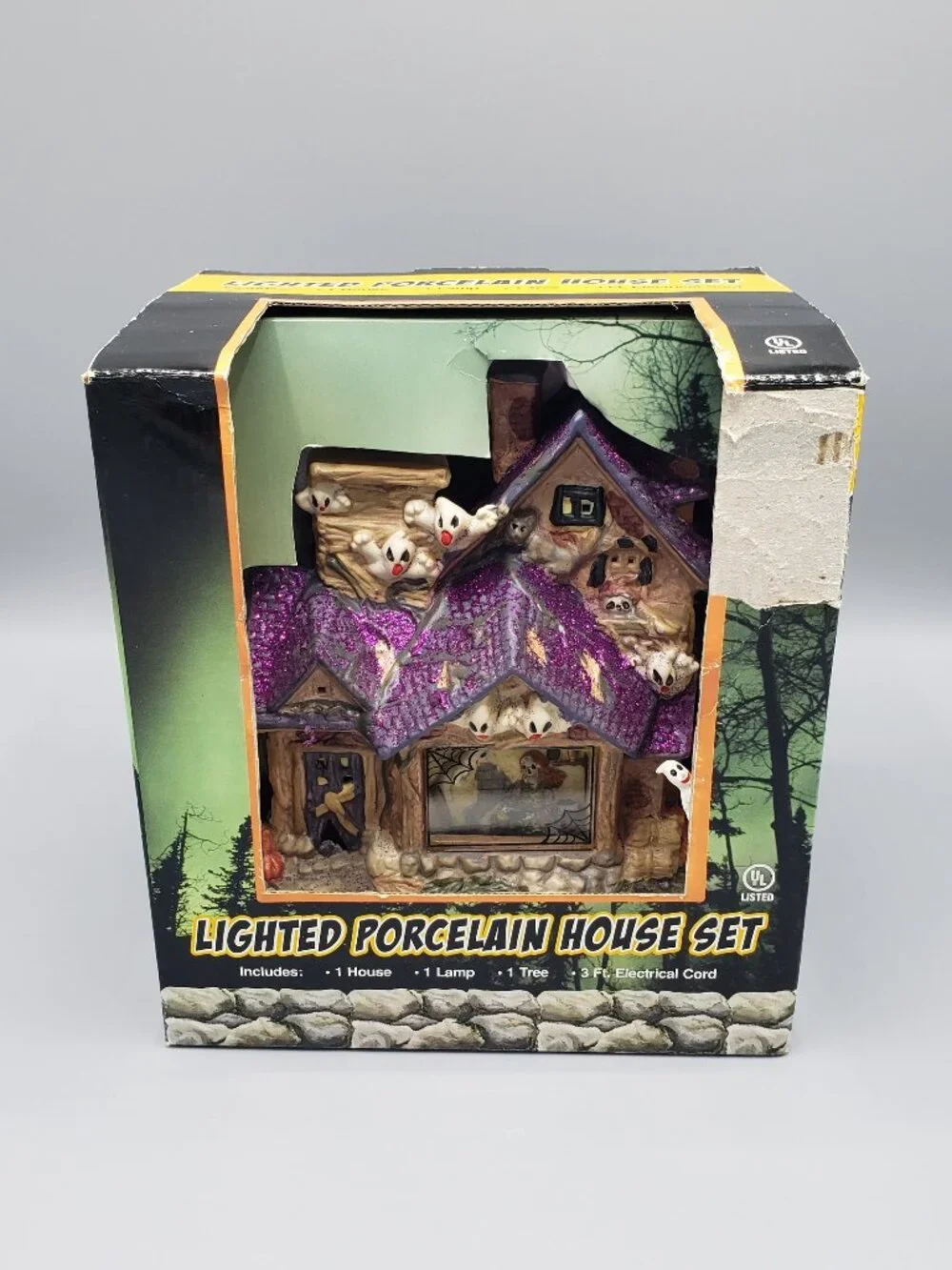 NEW Lighted Porcelain House Set Accessories Halloween Light Decor Ghost Electric